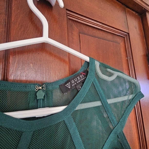 Guess Women's Green Short Sleeve Mesh Round Neck Bodycon Dress - Picture 8 of 8